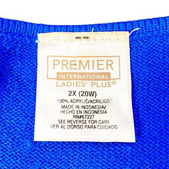 VTG Premier Intl Cardigan Womans 2X Blue Open Short Sleeve Floral Trim Sweater - Picture 8 of 9